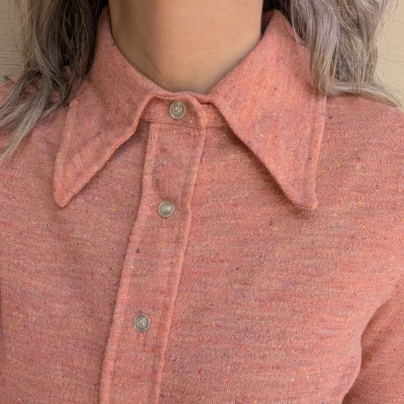 SPECKLE SALMON 1970's vintage button front shirt M - Picture 2 of 8